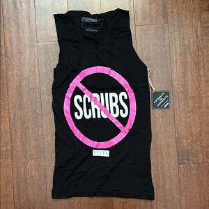Black Civil Regime Sleeveless T-shirt, Top Reads “Scrubs”, Size XS, NWT